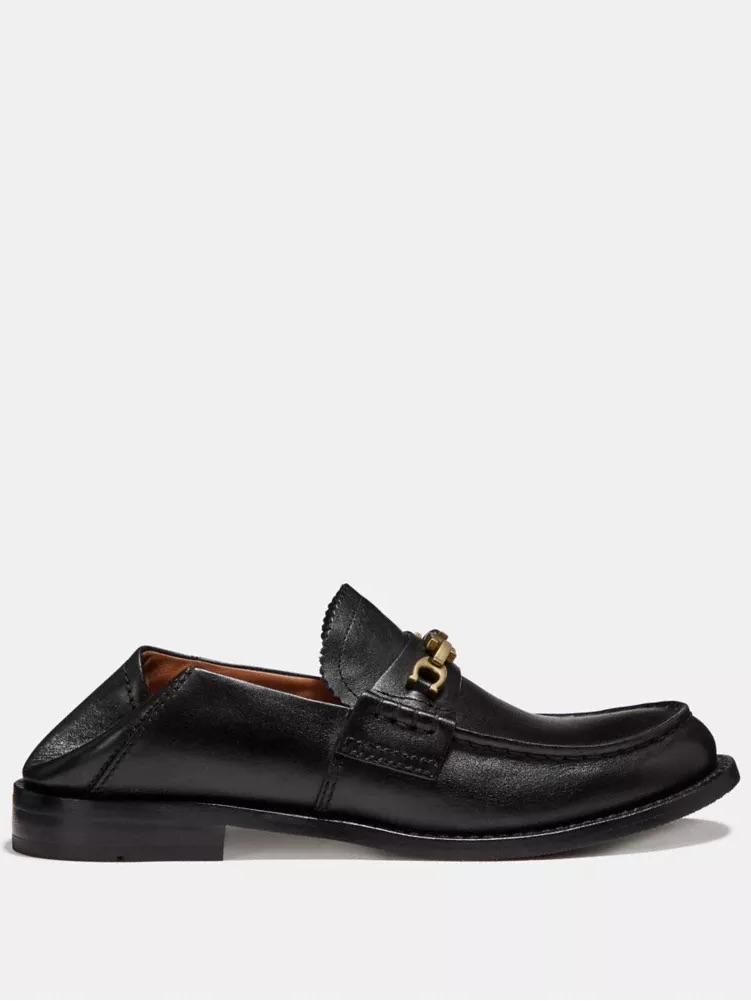 Coach Black Leather Slip-On Loafer With Gold Bit